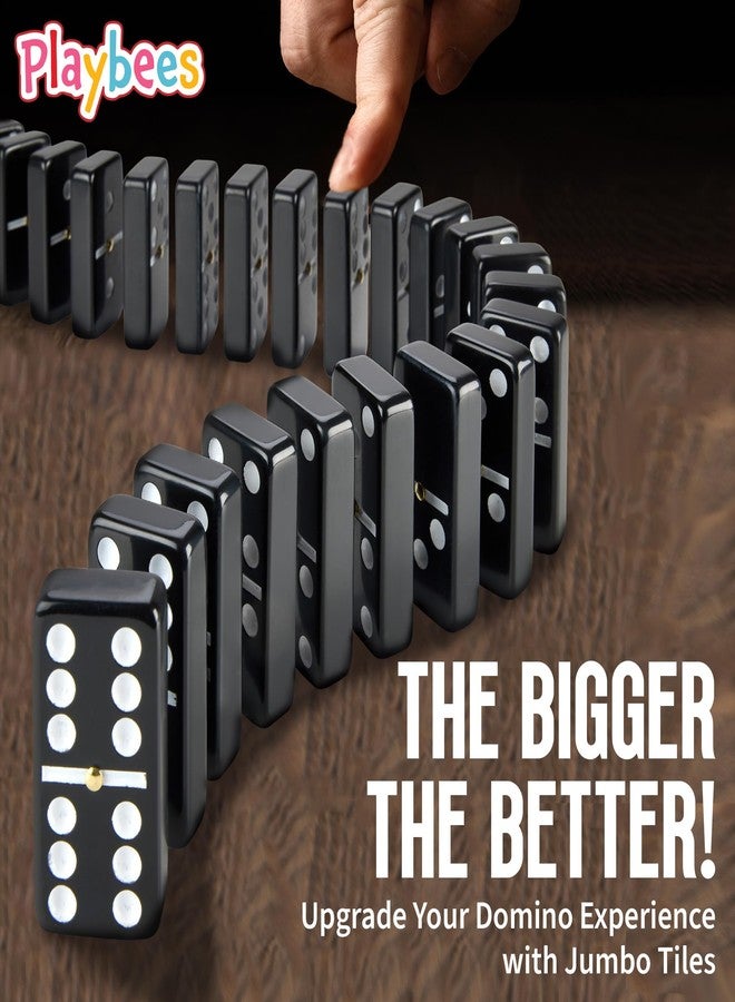 Playbees Jumbo Double Six Dominoes Set - 28 Black Classic Tiles in Faux Leather Case - Fun Educational Toy for Kids, Boys, Girls, Classroom Kit, Classic Game Night Party Favors Set, Travel-Friendly - Image 2